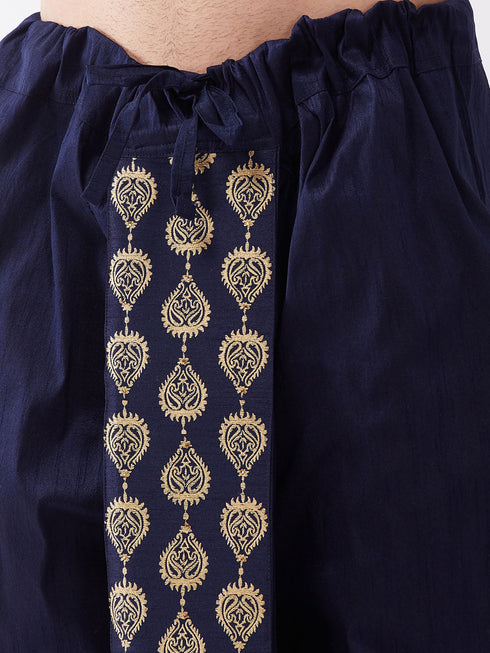 Vastramay Men's Gold Zari Weaved Kurta Dhoti Set